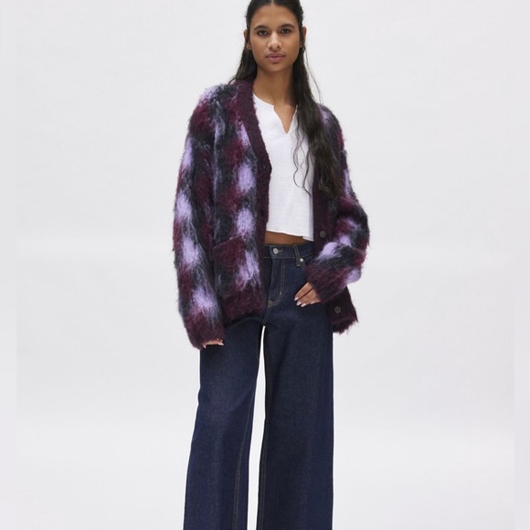 NWT OBEY|| AMOEBA Wool Fuzzy CARDIGAN, Size Large. urban outfitters - Picture 2 of 9